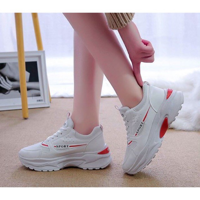 Giày thể thao nữ sport trắng viền đỏ-GS33 Tinnoo Shop 1 LoyFun Đủ Size
