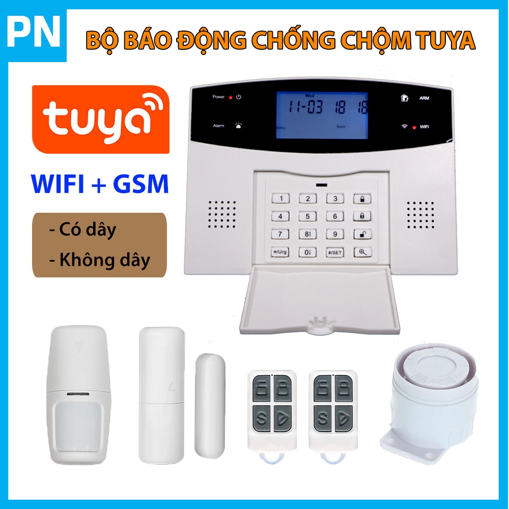 Bộ Báo Động Chống Trộm Wifi Sim GSM Tuya có dây và không dây (Bản tiếng việt)