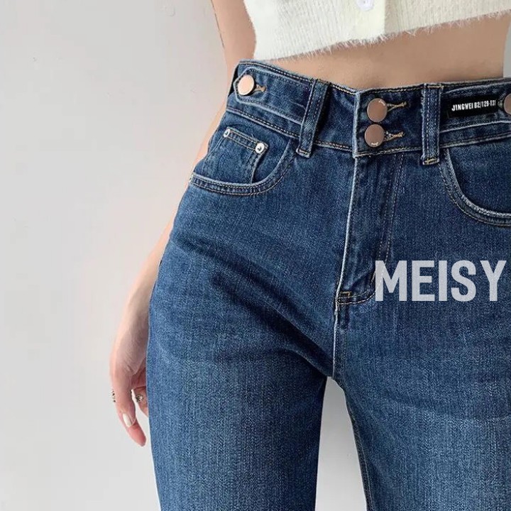 Quần Jean Nữ Màu Xanh Đậm Ống Rộng Cạp Lưng Cao 2 Cúc Phong Cách Ulzzang (Meisy) | BigBuy360 - bigbuy360.vn