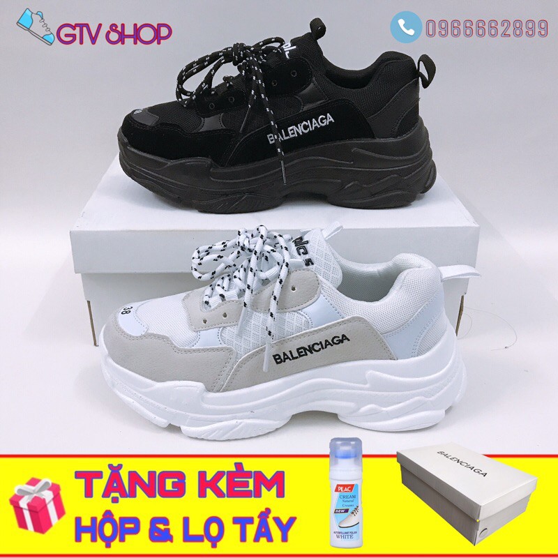 Tặng hộp và Lọ tẩy trắng - Giày thể thao nam nữ 3len trắng full và đen full, size 36-43.    .