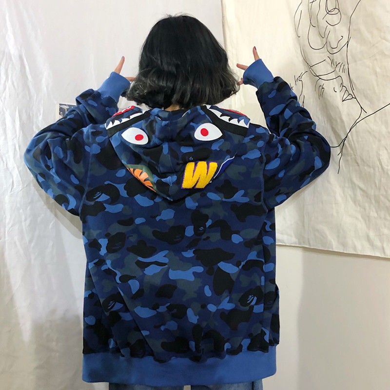 Áo khoác nam và nữ cá mập bape vn  hoodie  len unisexhàn quốc