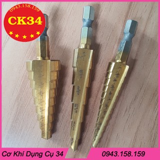 Mũi khoan sắt. Mũi khoan tháp tầng bước titanium 3.17-19mm khoan sắt,tôn..bộ 3 mũi khoan bước nhỏ