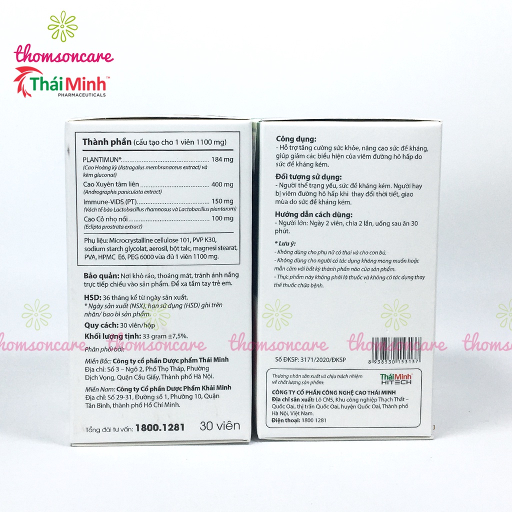 Tăng cường sức đề kháng từ Xuyên tâm liên X3 Immune Thái Minh, nâng miễn dịch đường hô hấp Hộp 30 viên