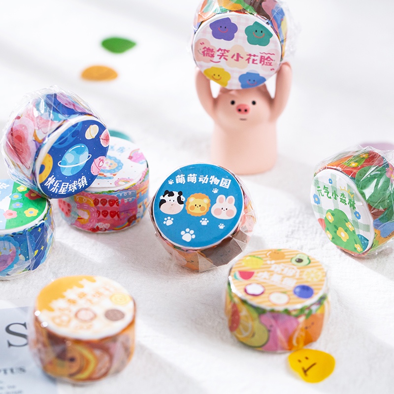 Bộ 100 băng dính washi hình động vật/trái cây trang trí nhật ký/album DIY