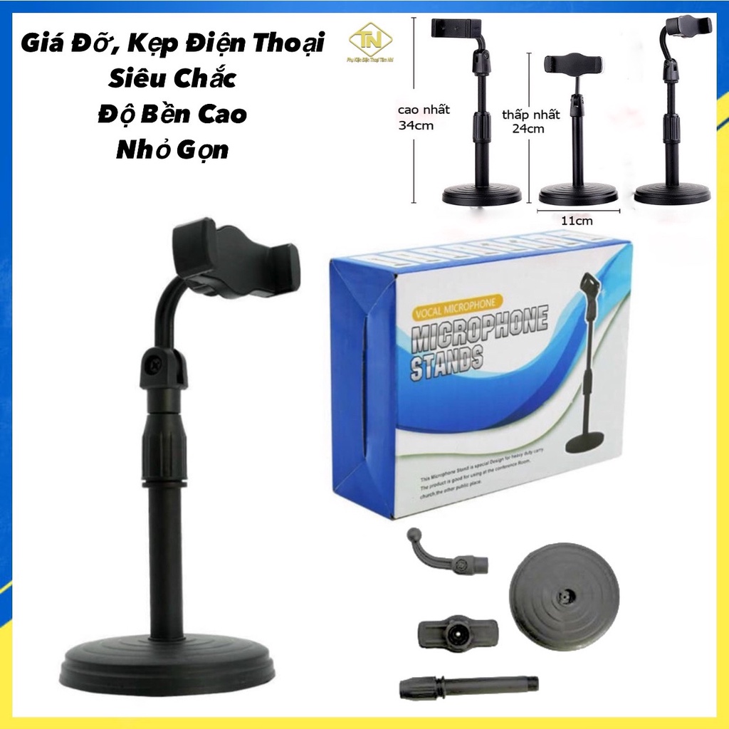 Giá đỡ điện thoại để bàn dùng livetream quay 360 độ tuỳ chỉnh cao thấp,hỗ trợ mọi nhu cầu chúng ta dùng kẹp vào giá đỡ.