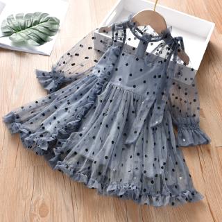 Đầm Bé Gái Phối Lưới Chấm Bi