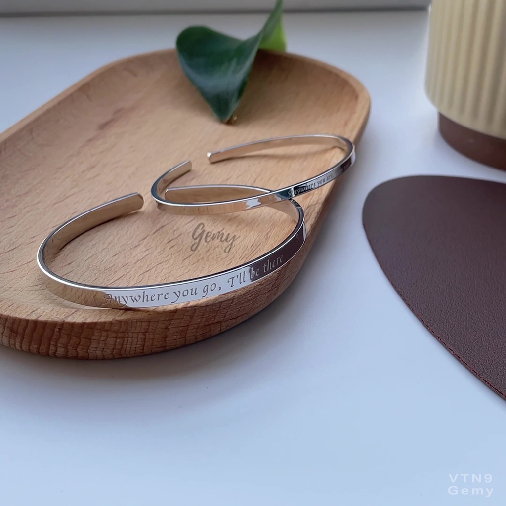 Vòng tay đôi nam nữ bạc 925 kiềng cứng có thể điều chỉnh khắc chữ Anywhere thời trang, unisex | GEMYY SILVER VTN9