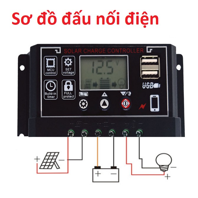 Bộ điều khiển sạc năng lượng mặt trời 30A 12V 24V LOẠI cao cấp sạc được cả pin lithium và pin sắt phốt phát LiFePo4