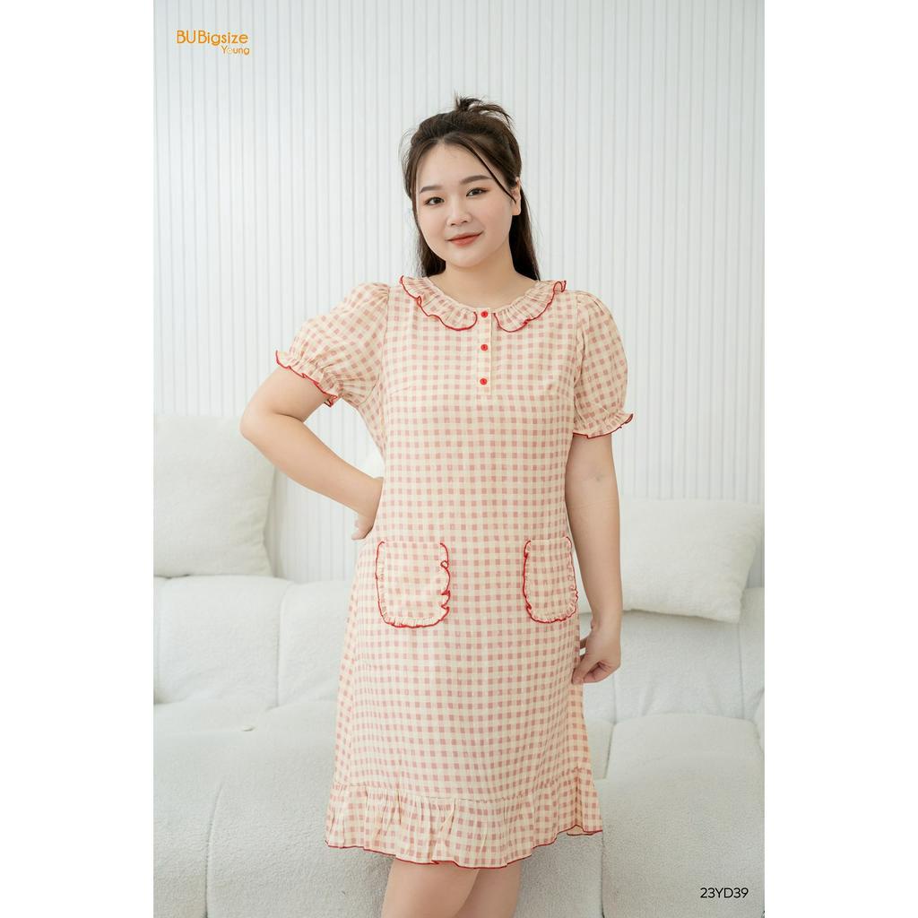 Đầm ngủ dáng dài hoạ tiết kẻ cuộn viền BIGSIZE (55kg đến 95kg) - 23YD39 - [BU Bigsize Young]