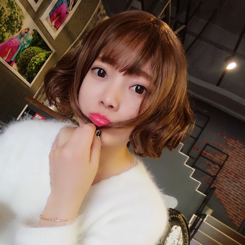 Wig female short curly hair dyed chemical fiber headgear fashion short hair female photo shooting props wig female