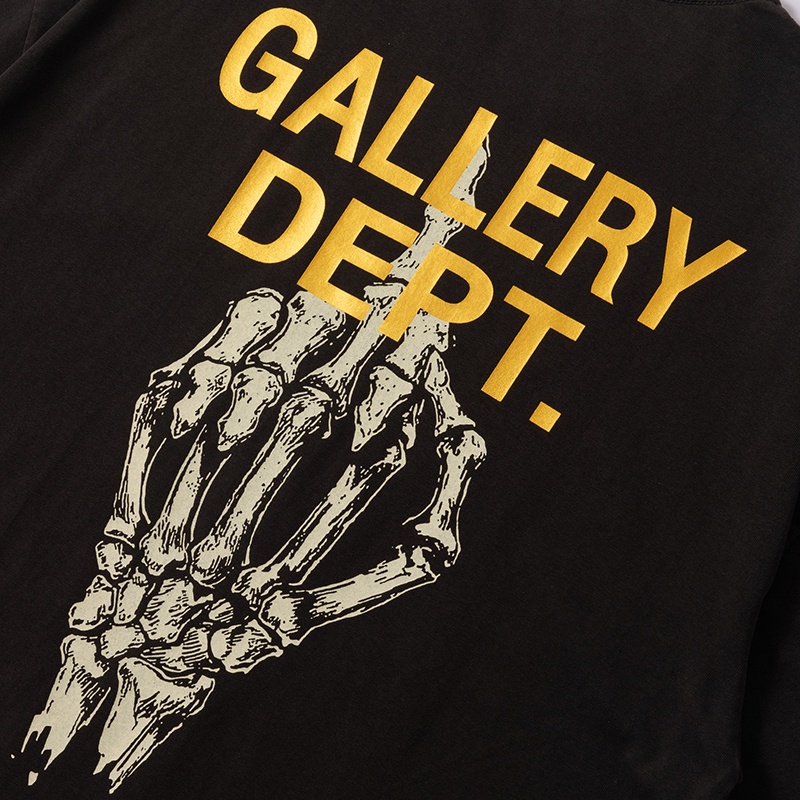 Fog AMIRI Street Wear GALLERY DEPT Áo Thun Tay Ngắn Cổ Tròn Dáng Rộng In Hình Xương Bàn Tay Phong Cách Đường Phố Cho Nam