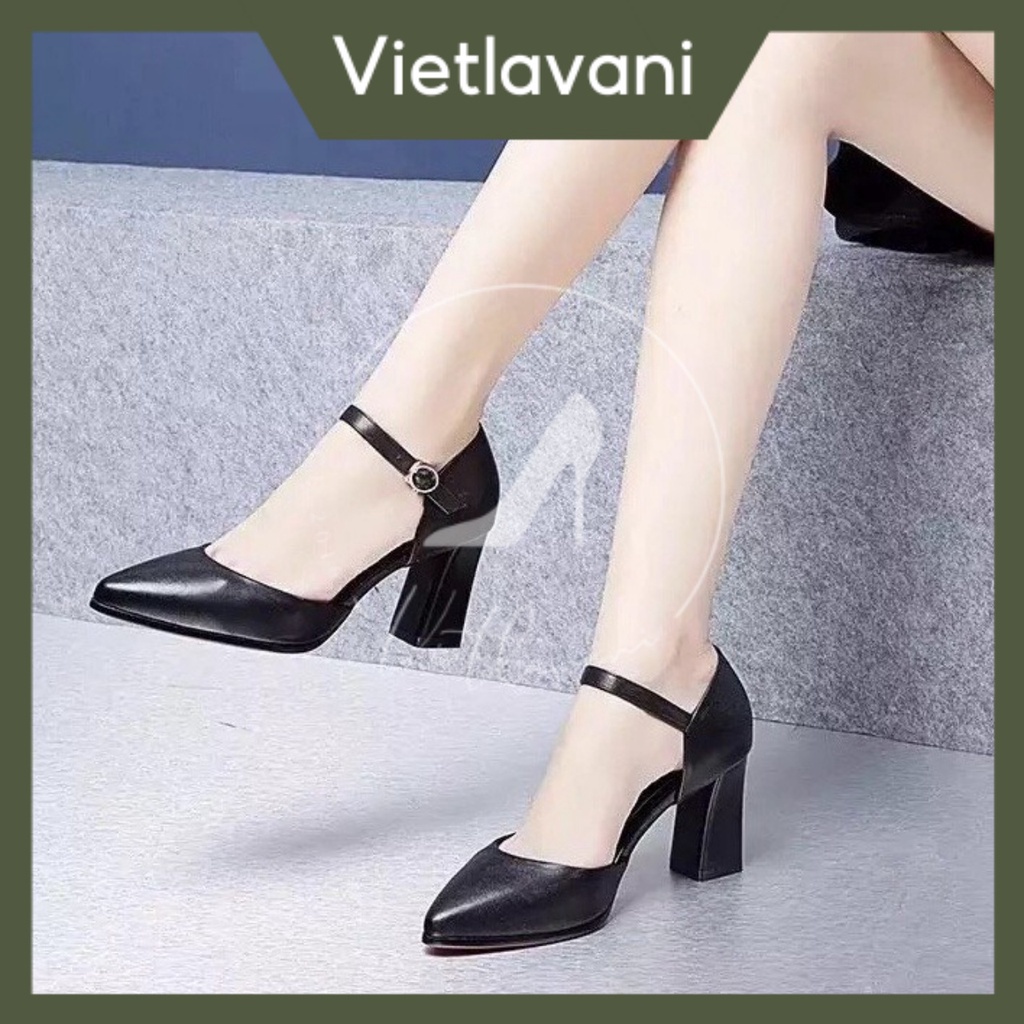Giày cao gót bít mũi hậu bít da mềm cao cấp đế trụ cao 7cm
