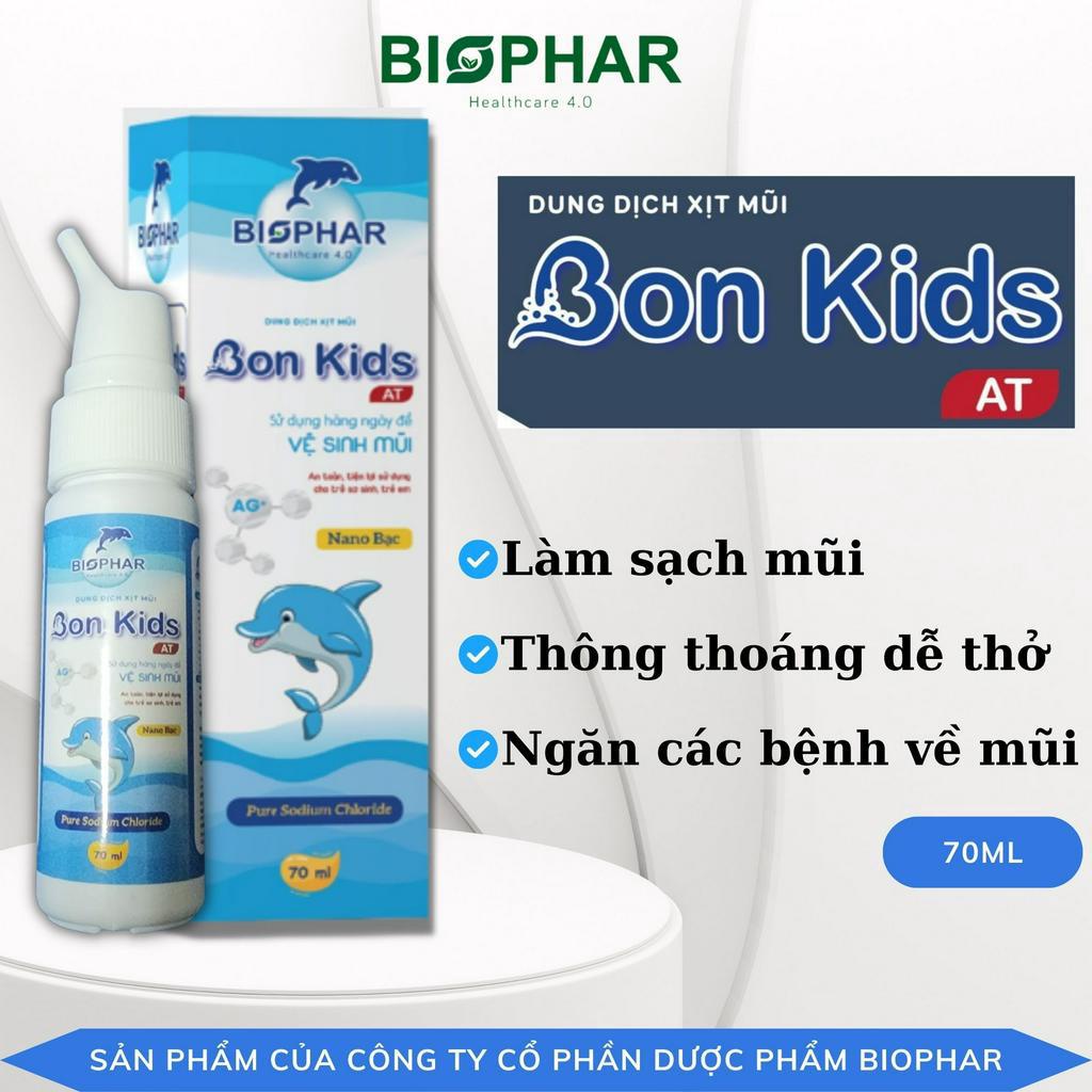 Dung Dịch Xịt Mũi BON KIDS AT Cho Bé Từ Sơ Sinh Và Trẻ Em Thành Phần Muối Biển Và Nano Bạc Lọ 70ml