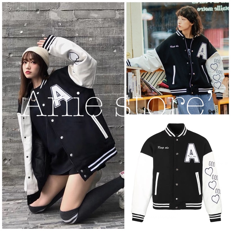 Áo Bomber Phối Tay Chữ A Unisex 🦋 Áo Khoác Nỉ Nam Nữ Dáng Rộng Túi Trước 2 Màu 🦋