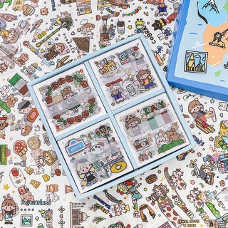 Sticker cute/Hộp 100 tấm hình dán dễ thương Travel Round The World trang trí sổ planner bullet journal Tẻn Tẻn