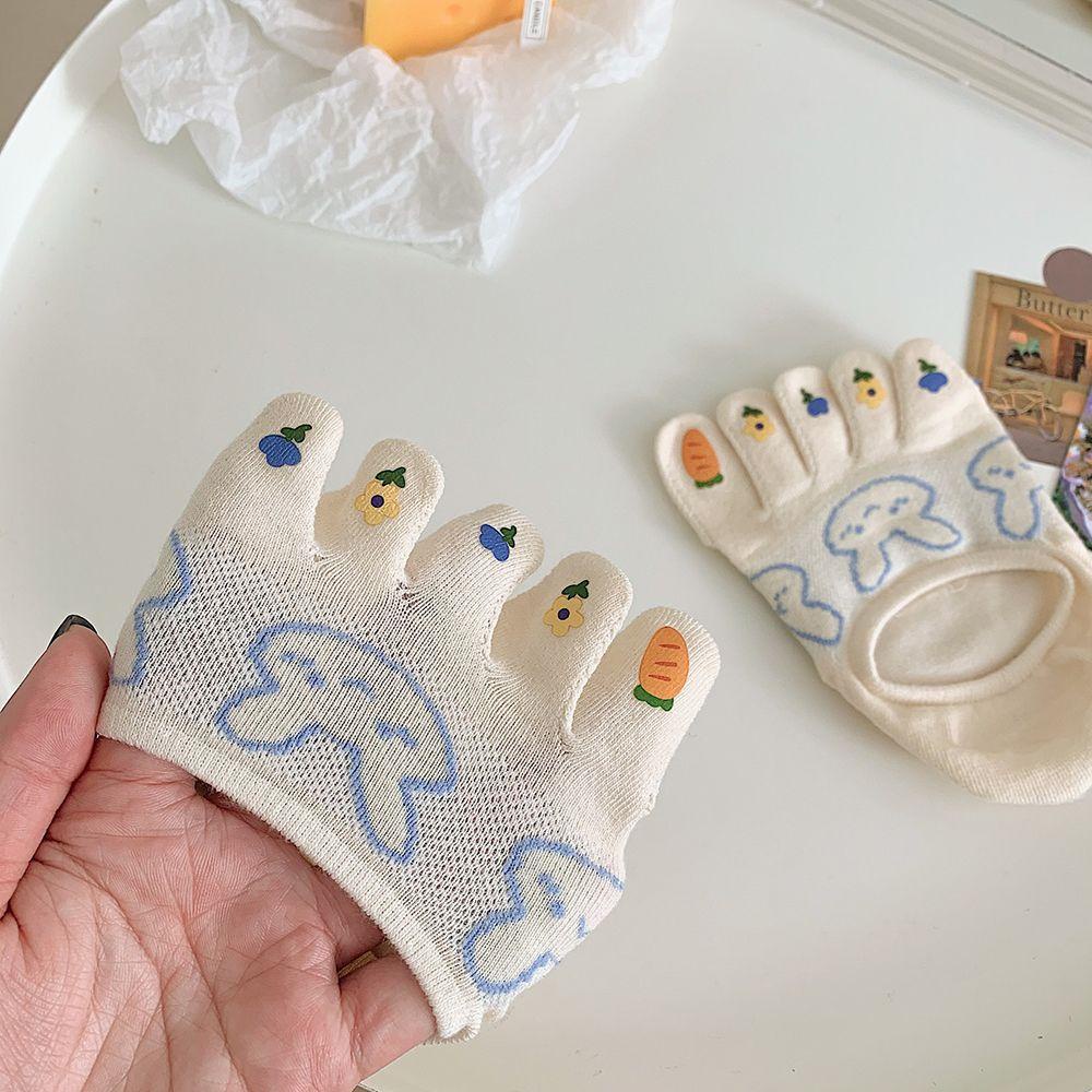 Vớ Thuyền Năm Ngón Bằng Vải Cotton Co Giãn Vô Hình Chống Trượt Họa Tiết Hoa Hoạt Hình