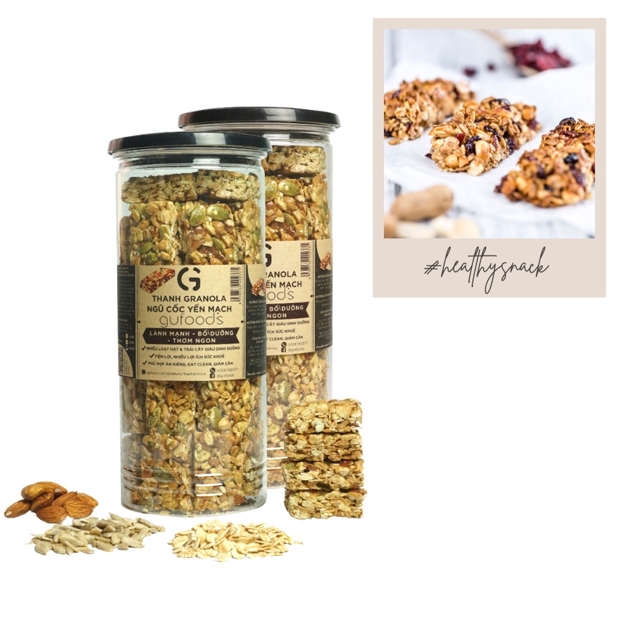 Combo 2 hũ Thanh granola ngũ cốc yến mạch GUfoods (mỗi hũ 100g / 250g / 440g)