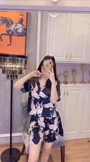 [XẢ KHO] BỘ LỤA PIZAMA SOOC HOẠ TIẾT CHIM HẠC