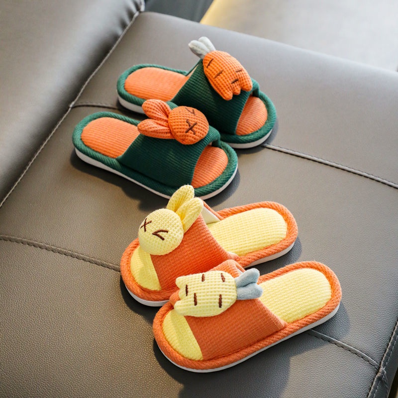 Dép mang trong nhà bằng vải lanh giữ ấm thiết kế kiểu hoạt hình dễ thương cho trẻ em