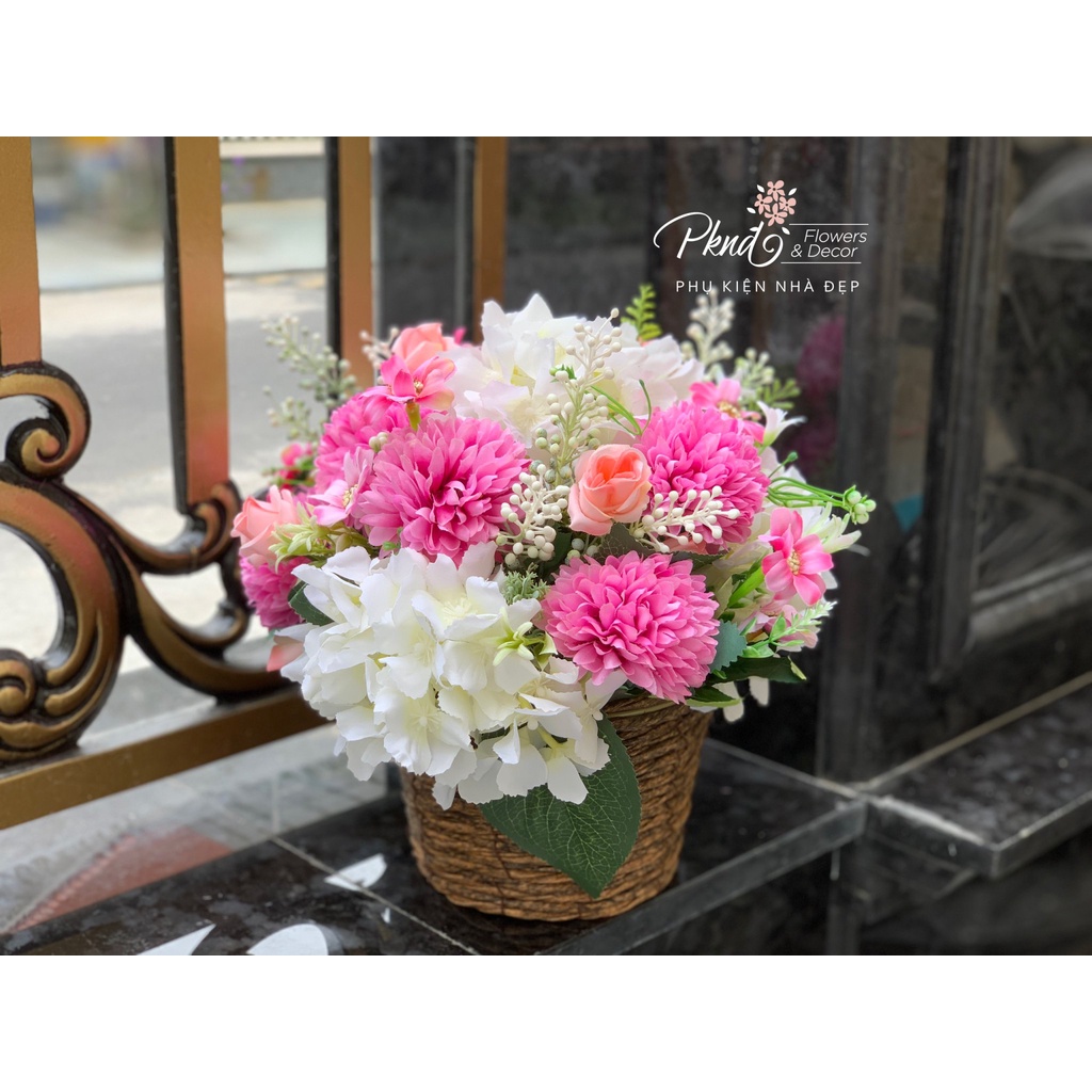 [Mã BMBAU50 giảm 7% đơn 99K] Giỏ Hoa Lụa Vintage To Đẹp Rực Rỡ Sắc Màu PKND FLOWERS &amp; DECOR