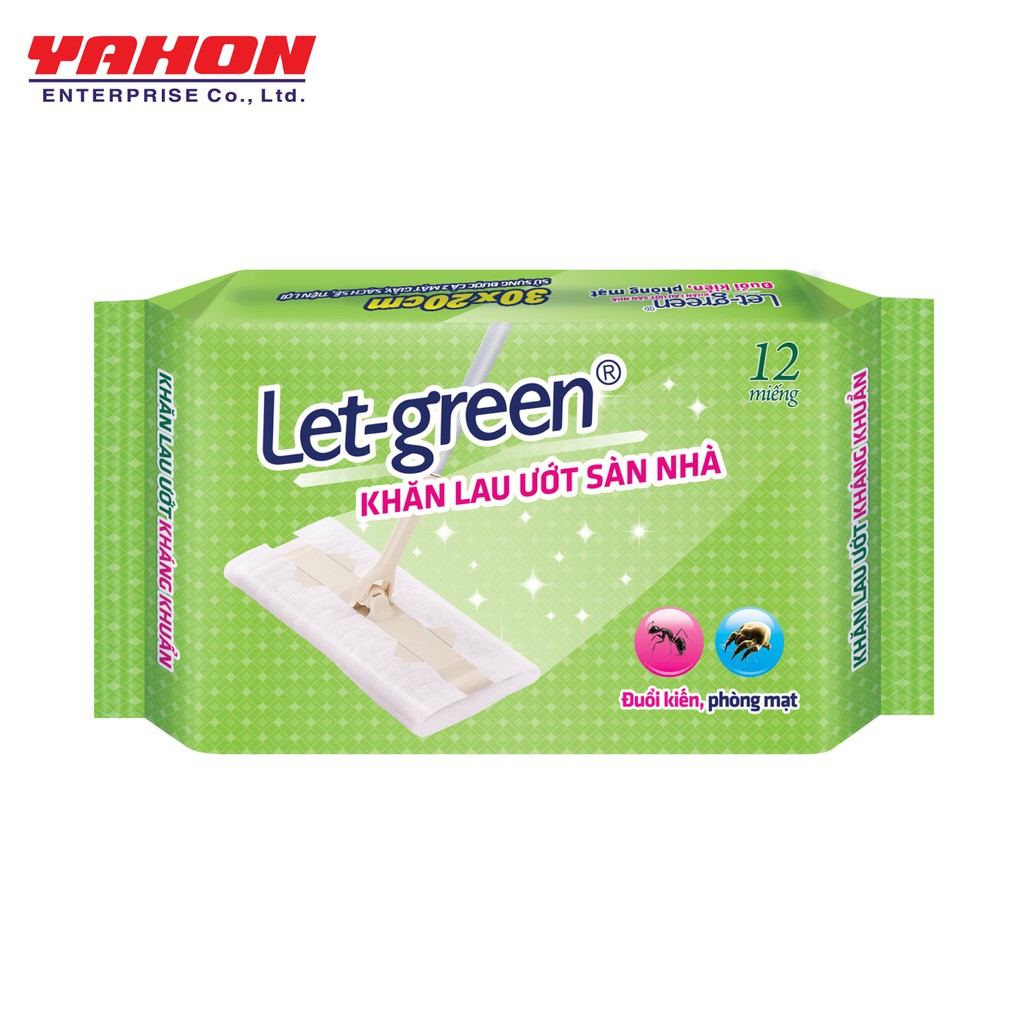 COMBO 2 BAO KHĂN LAU ƯỚT SÀN NHÀ DÙNG MỘT LẦN  ĐUỔI KIẾN PHÒNG MẠT KHÁNG KHUẨN LET-GREEN 12 MIẾNG