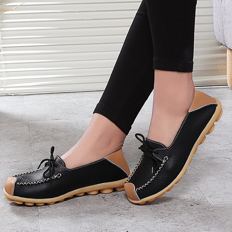 【JINTOHO】[Giày Lười Da Bò Đế Bằng Thoải Mái Dễ Dàng Mang Theo Khi Đi Bộ Cho Nữ 5 Màu Thời Trang