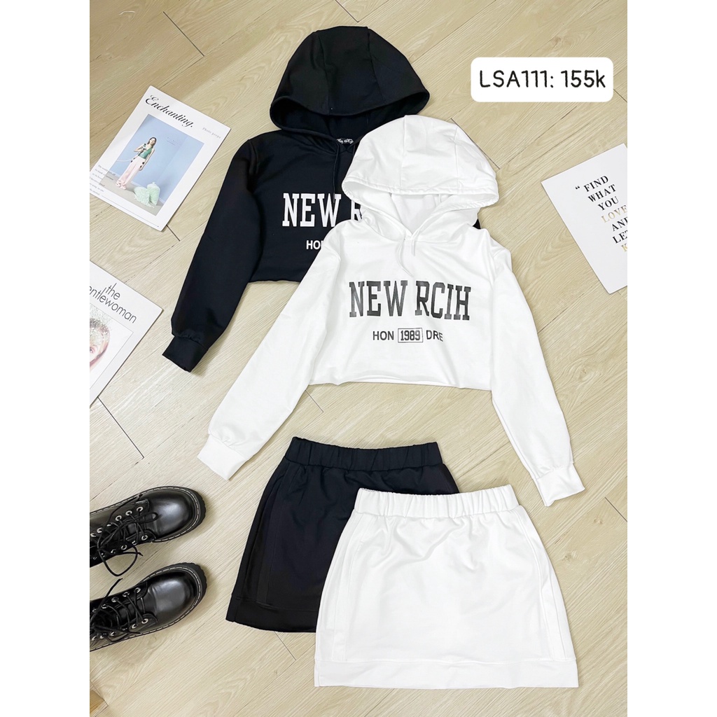 Set thun áo crop nón kèm chân váy LSA111 CHIBEST