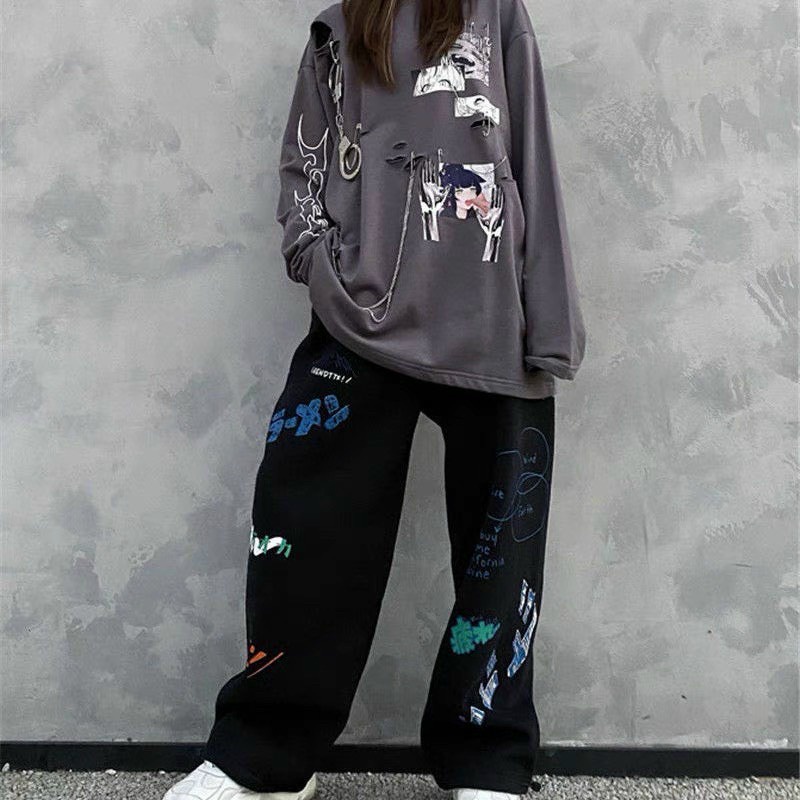 Quần jogger, Quần dài ống rộng có dây rút bo gấu chất vải da cá cao cấp in họa tiết siu đẹp