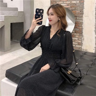 VÁY DÀI TAY CHẤM BI