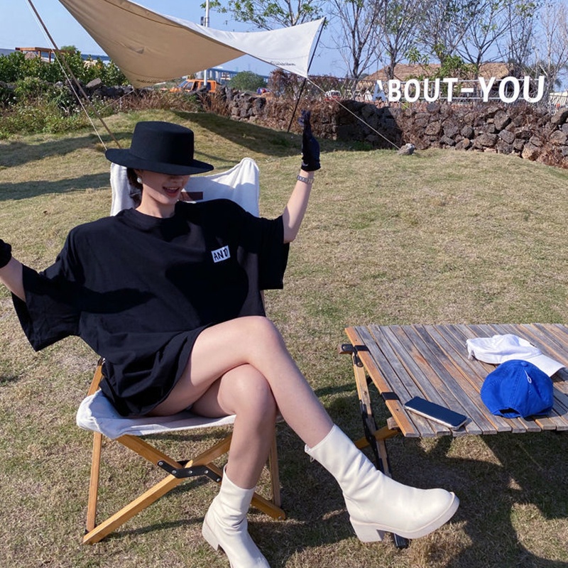 IELGY Áo thun IELGY tay ngắn dáng rộng thời trang cho nữ