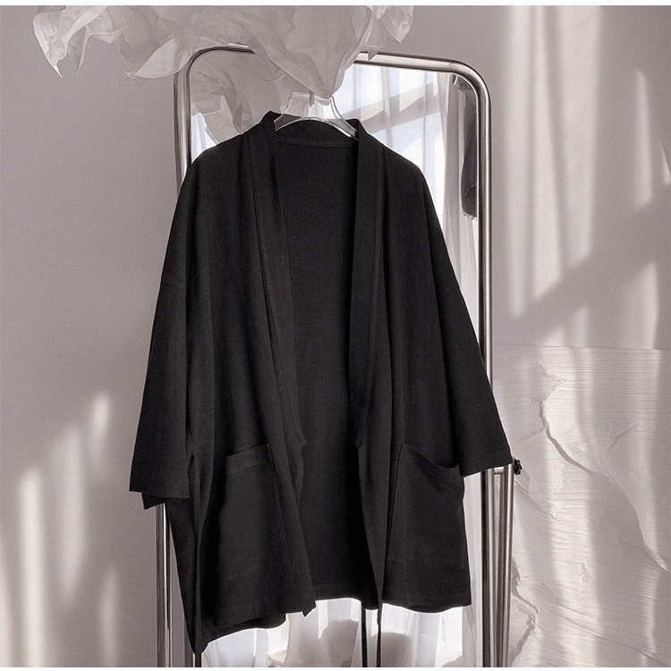 Áo khoác kimono haori trơn cách tân buộc dây