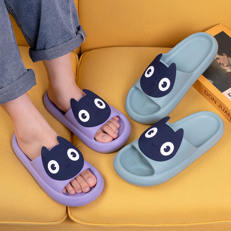 Dép Quai Ngang Đế Mềm Hình Mèo Đen Mắt To Dễ Thương