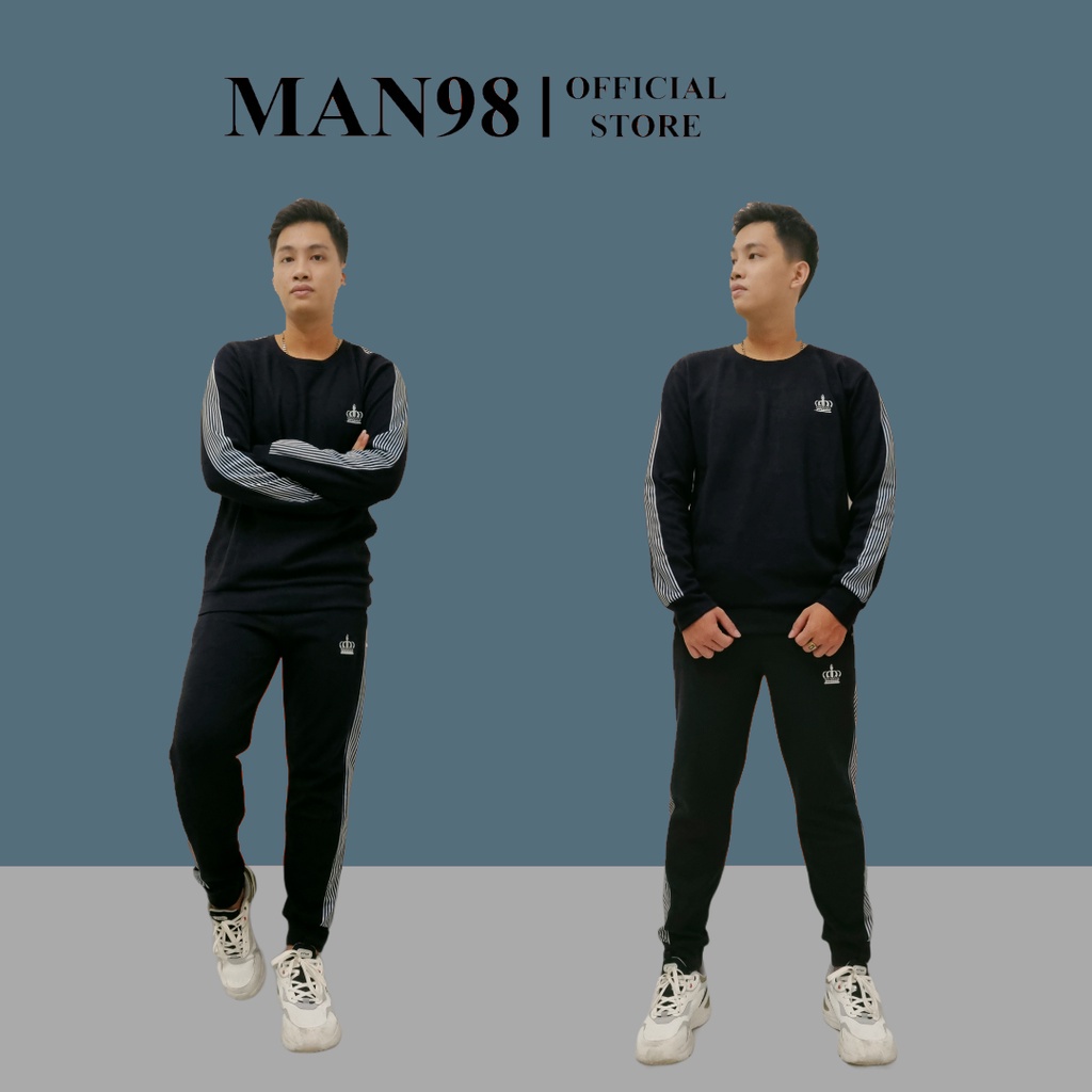 [Hot] Bộ Nỉ Nam Cổ Tròn Thêu Logo Vương Miện, Đồ Bộ Nam Thu Đông Cao Cấp M12