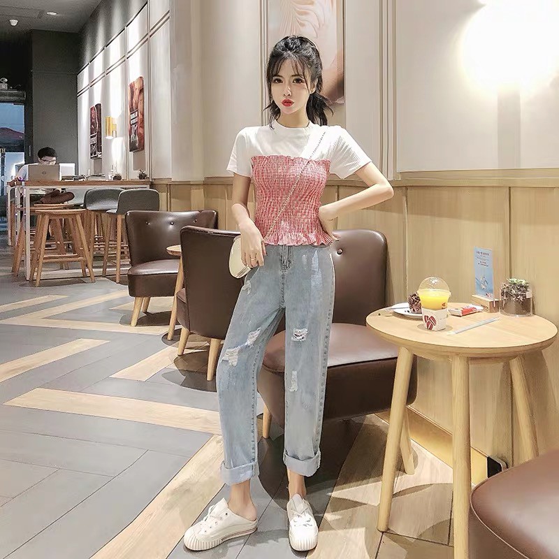 Jennie blackpink Áo Thun Nữ Ngắn Tay Cổ Tròn Thời Trang Hàn