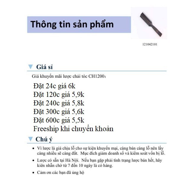 [1 BỊCH GIÁ 6K] Lược bán nguyệt tạo kiểu uốn tóc Chaoba CH1200