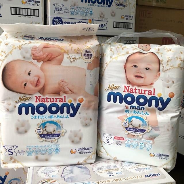 Bỉm MOONY NATURAL dán/quần Nội địa đủ size NB63/S58/M46/L38/L36/XL32