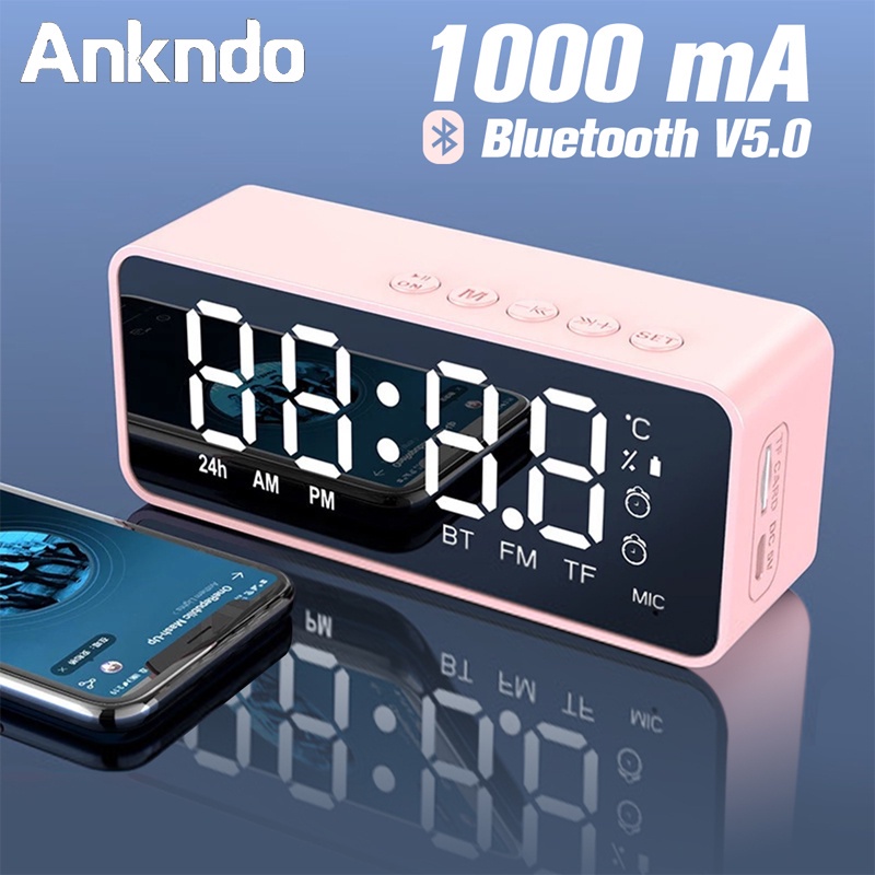 Loa Bluetooth ANKNDO không dây tích hợp FM đồng hồ báo thức có màn hình