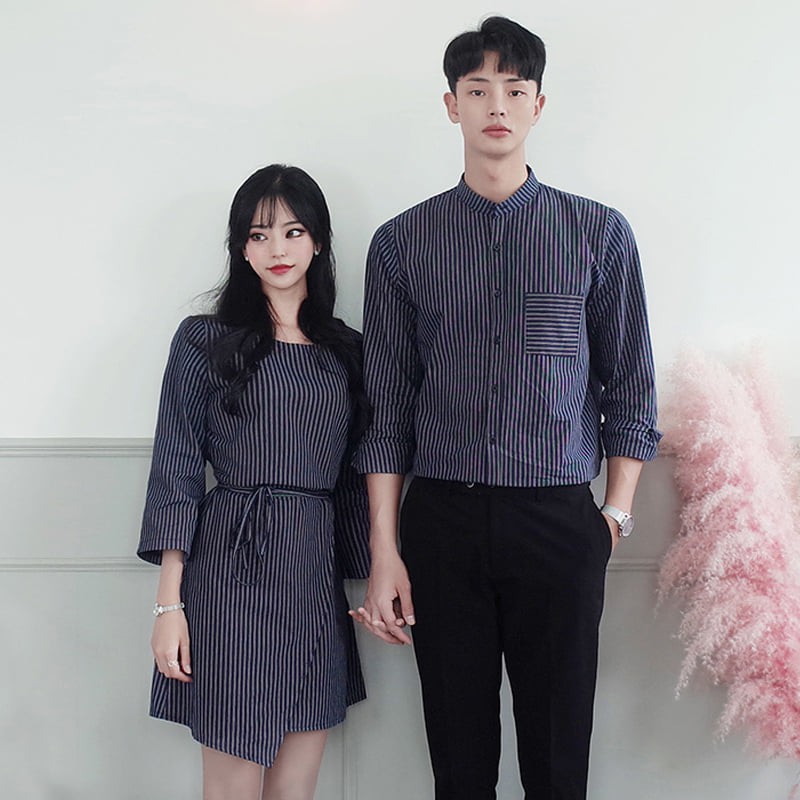 Áo đôi áo cặp, sét váy áo sơ mi hàn quốc buộc eo