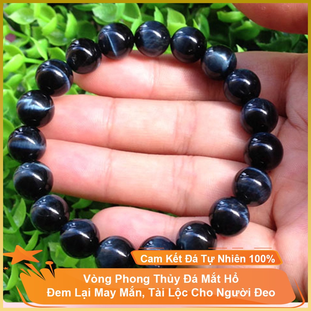 Vòng đá phong thủy may mắn màu đen ánh xanh, vòng phong thủy đeo tay phù hợp cho nam và nữ - Tặng dây dự phòng, hộp đựng