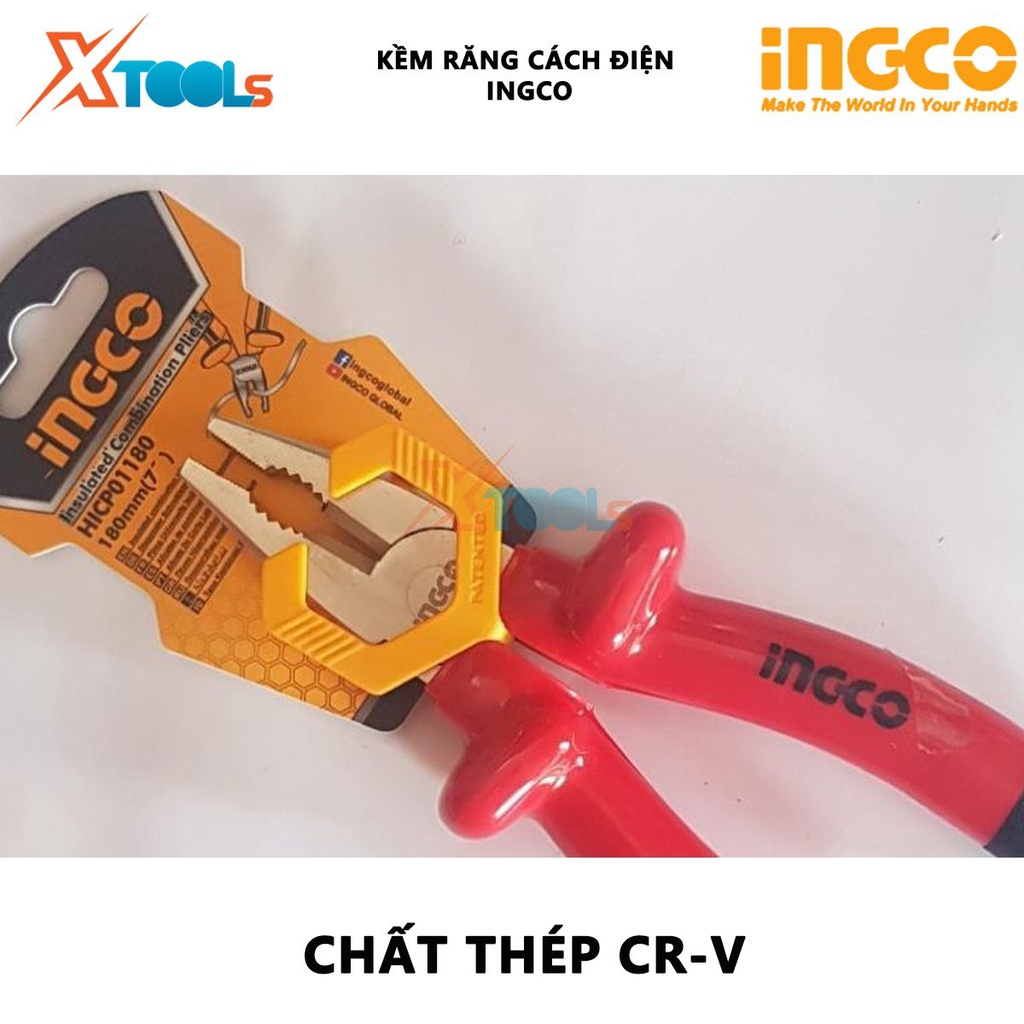 Kìm răng cách điện INGCO | kềm răng cách điện Kích thước 7 inch/180mm - 8 inch/200mm Tay cầm bọc nhựa chuyên dụng