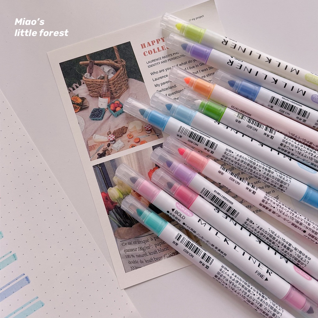 Bút highlight MIAO'S LITTLE FOREST bút dạ quang đánh dấu hai đầu Milkliner trang trí sổ tay bullet journal MPE2207