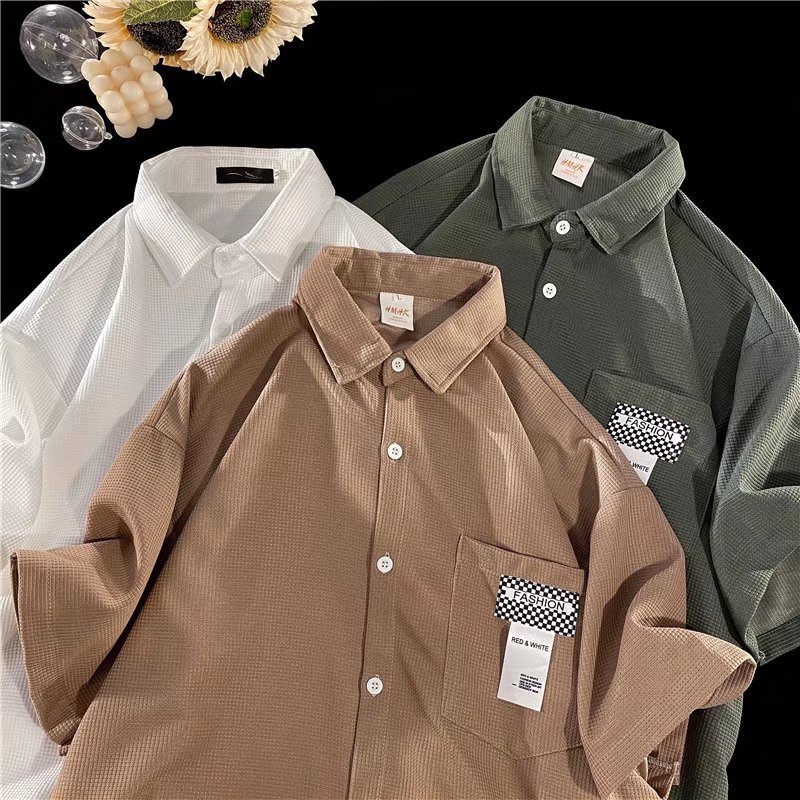 Áo Sơ Mi Tay Ngắn Dáng Rộng Phong Cách Thời Trang Hàn Quốc 4 Màu Lựa Chọn