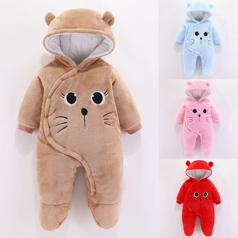 Pinpoo Bộ Đồ Ngủ Liền Thân Vải Cotton Dày Thời Trang Thu Đông Cho Bé Sơ Sinh