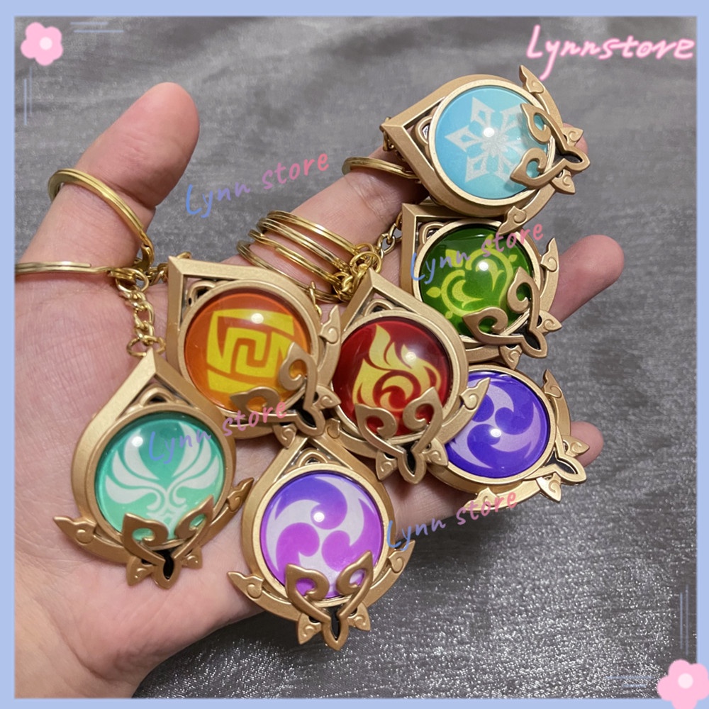 Móc Khóa Mặt Kính Phát Quang Hai Mặt Hình Anime Genshin Va Chạm Sumeru Mondstadt Liyue Inazuma Snezhnaya 7 Element Vision God 'S