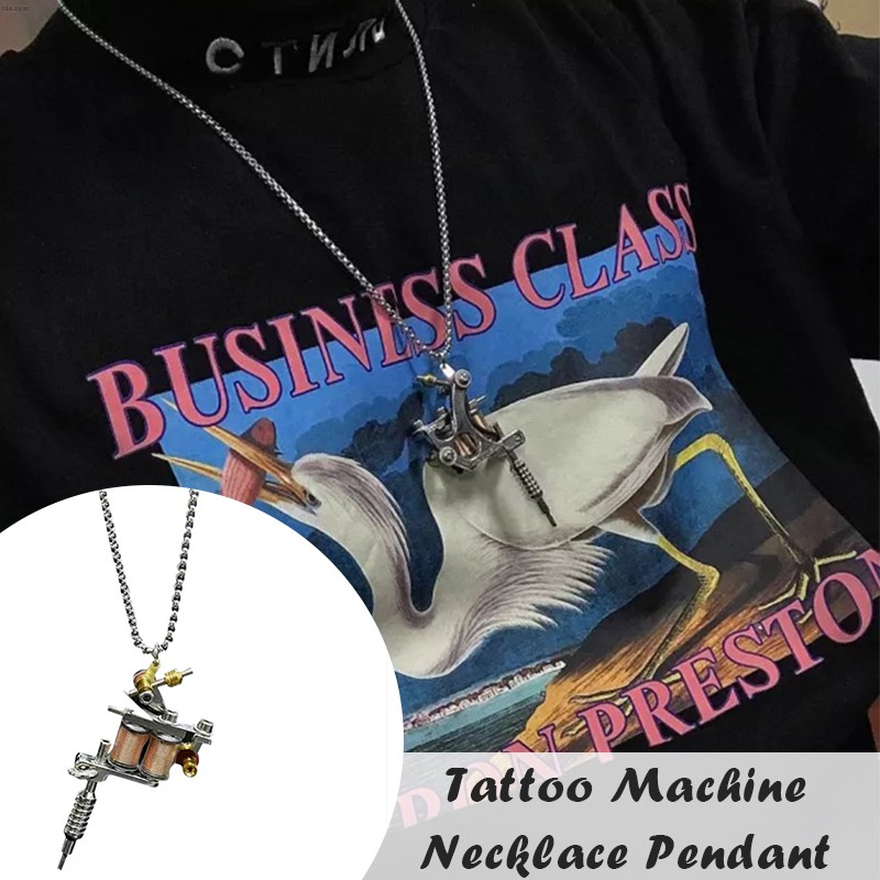 OA Mini Tattoo Machine Necklace Unique Hip Hop Punk Biker Party Rap Titanium Steel Pendant Necklace Silver Chain