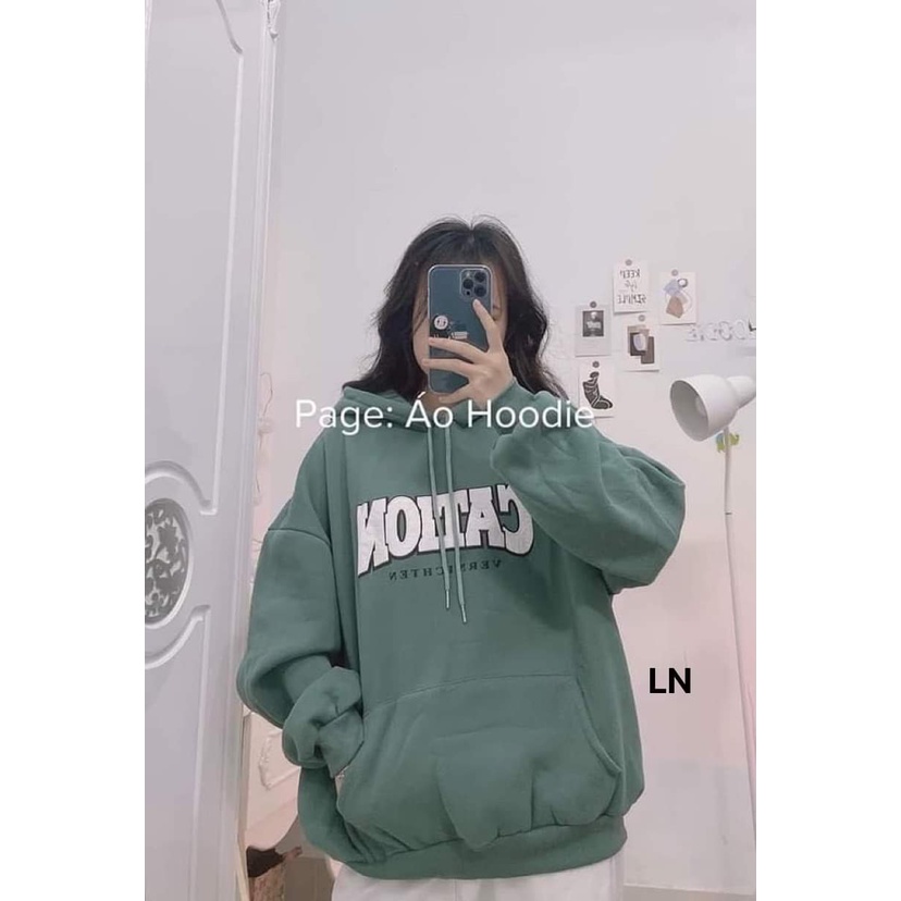Áo hoodie cation  Áo hoodie nữ nỉ cotton form đại tay bồng