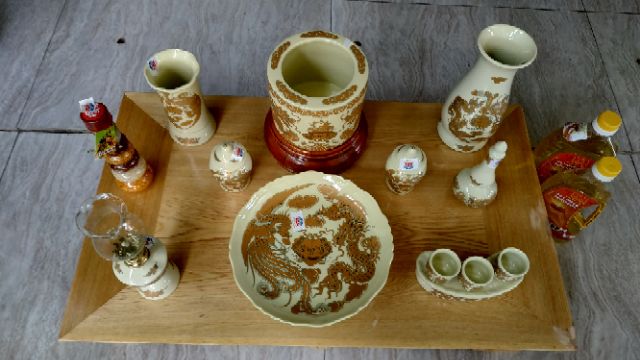 Bộ đồ thờ gia tiên đầy đủ màu ngà kim bát tràng !