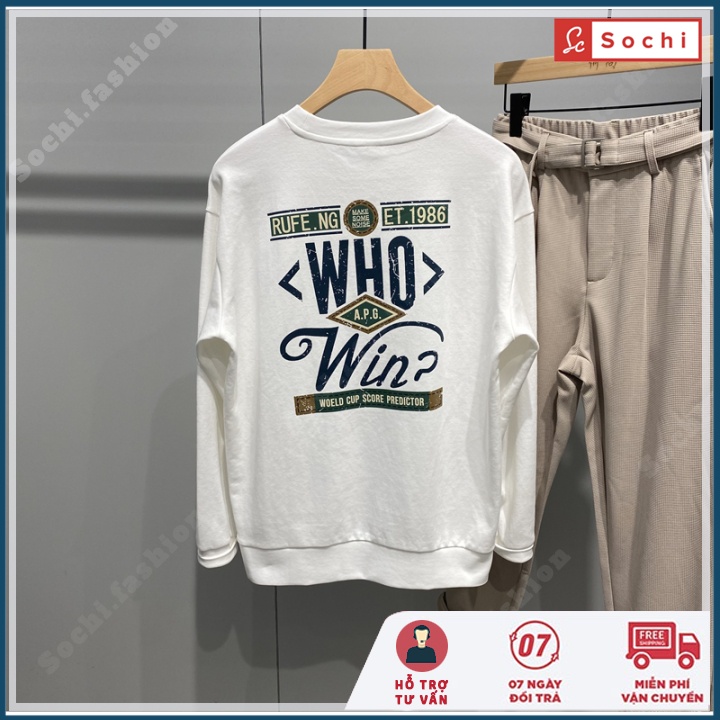 Áo thu đông nam tay dài, áo sweater giữ nhiệt cổ tròn đẹp cool ngầu in WHO mã SW66.3
