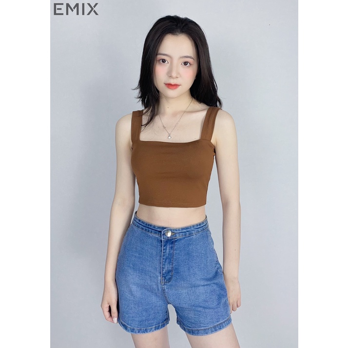 Áo croptop nữ 2 dây bản to cúp ngực EMIX vải cotton co giãn, thấm hút tốt Ao2daybantocodem6045/P1/K12