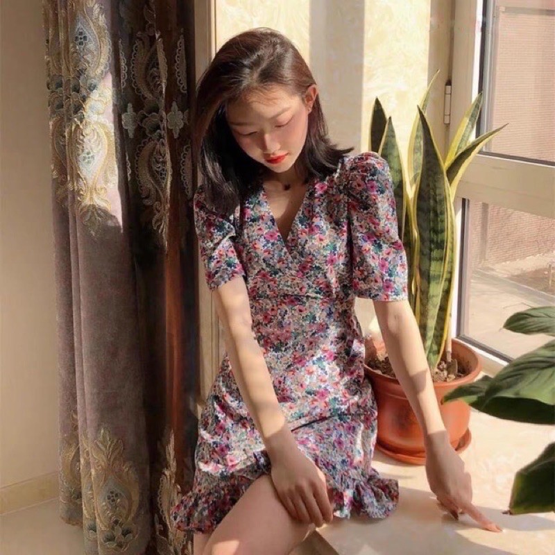 Váy đầm hoa zara họa tiết sang chảnh 💓 đầm đuôi cá tím - váy hoa dáng xòe tôn dáng | BigBuy360 - bigbuy360.vn